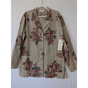 Karen Kane Women's Floral Cottagecore Linen Jacket Size L Country Peasant  New